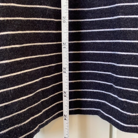 LOFT Navy & White Striped T-shirt Lace Sleeve - Picture 7 of 9